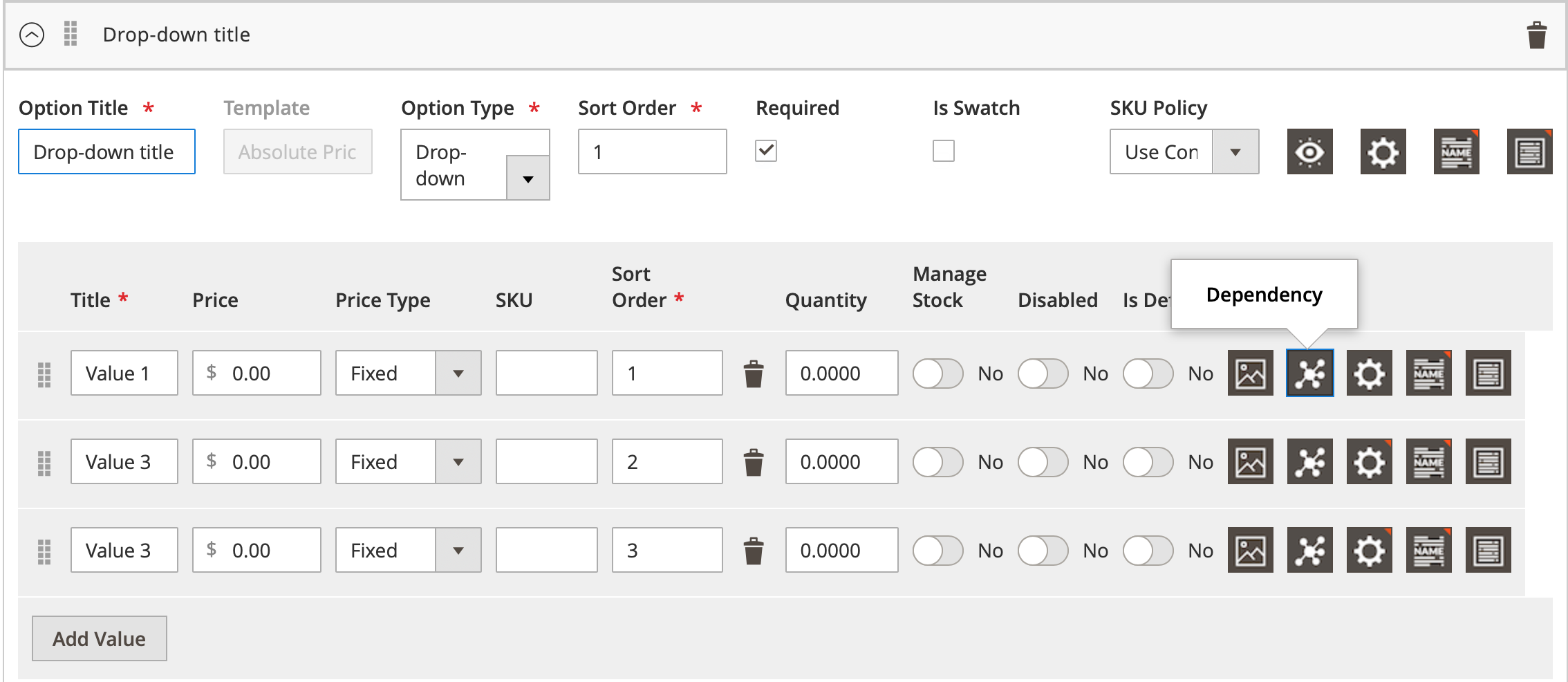 Mageworx Option Template Dependent Options