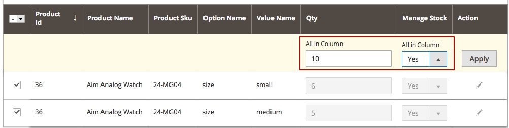 Mageworx Option Inventory Report