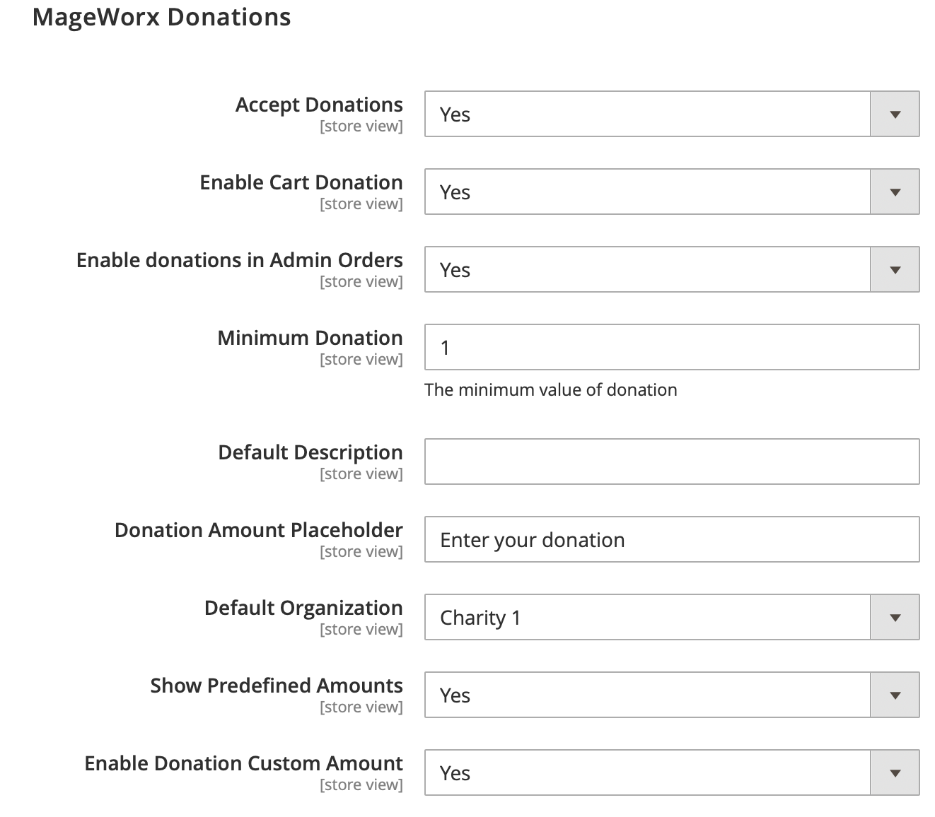Mageworx Donations Settings