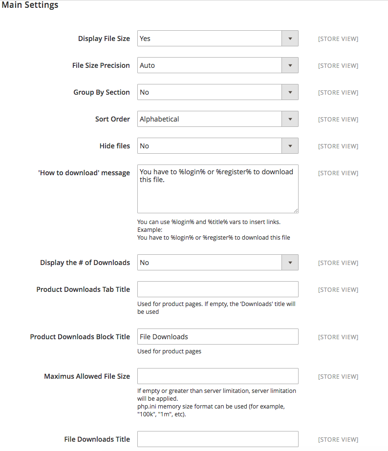 File Downloads Configuration