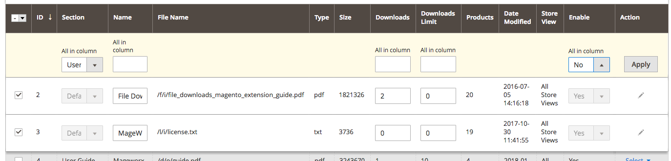 File Downloads Sections Mass Edit