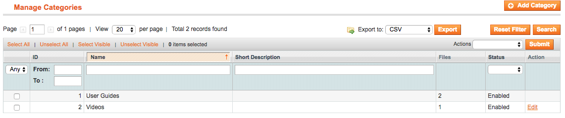 File Downloads Sections Configuration