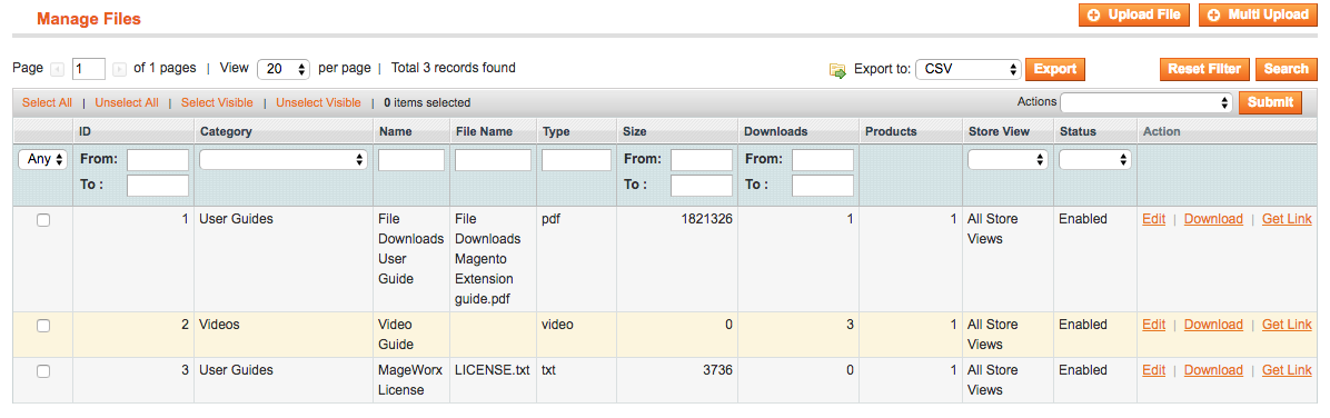 File Downloads Sections Configuration