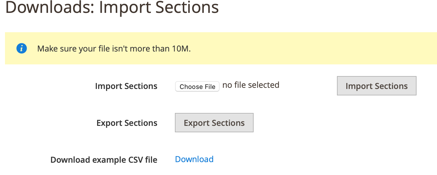File Downloads Sections Configuration
