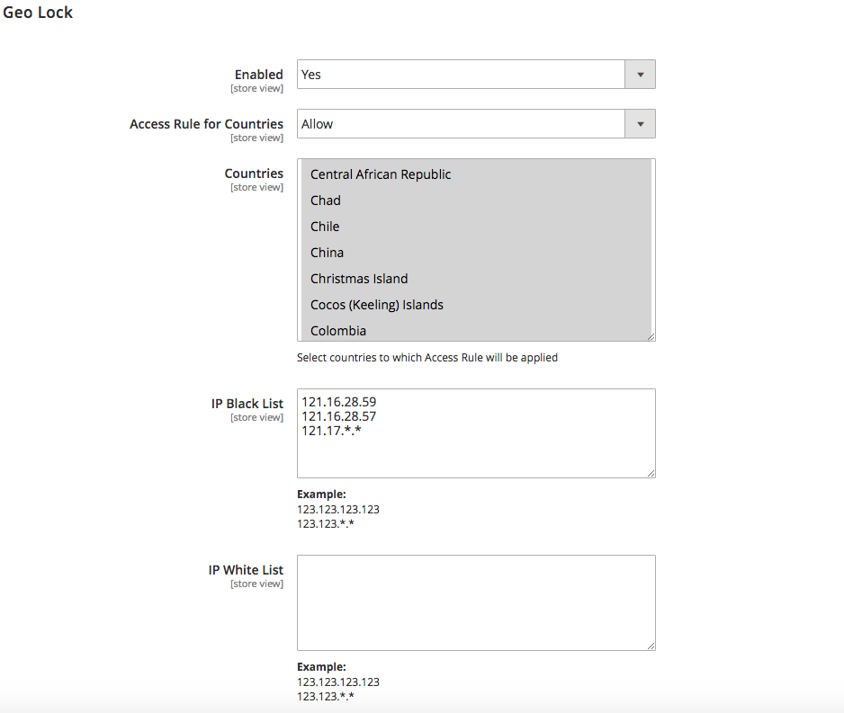 Magento 2 Geo Lock Settings