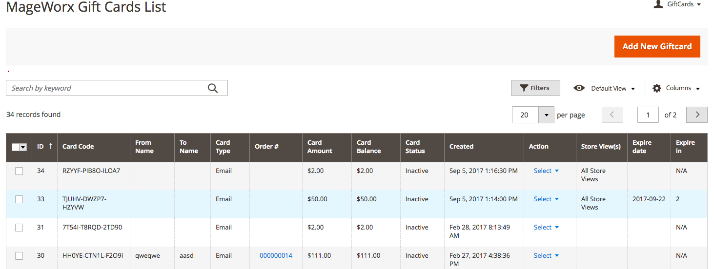 Mageworx Gift Card Types