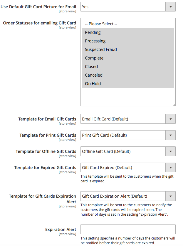 Mageworx Gift Card Configuration