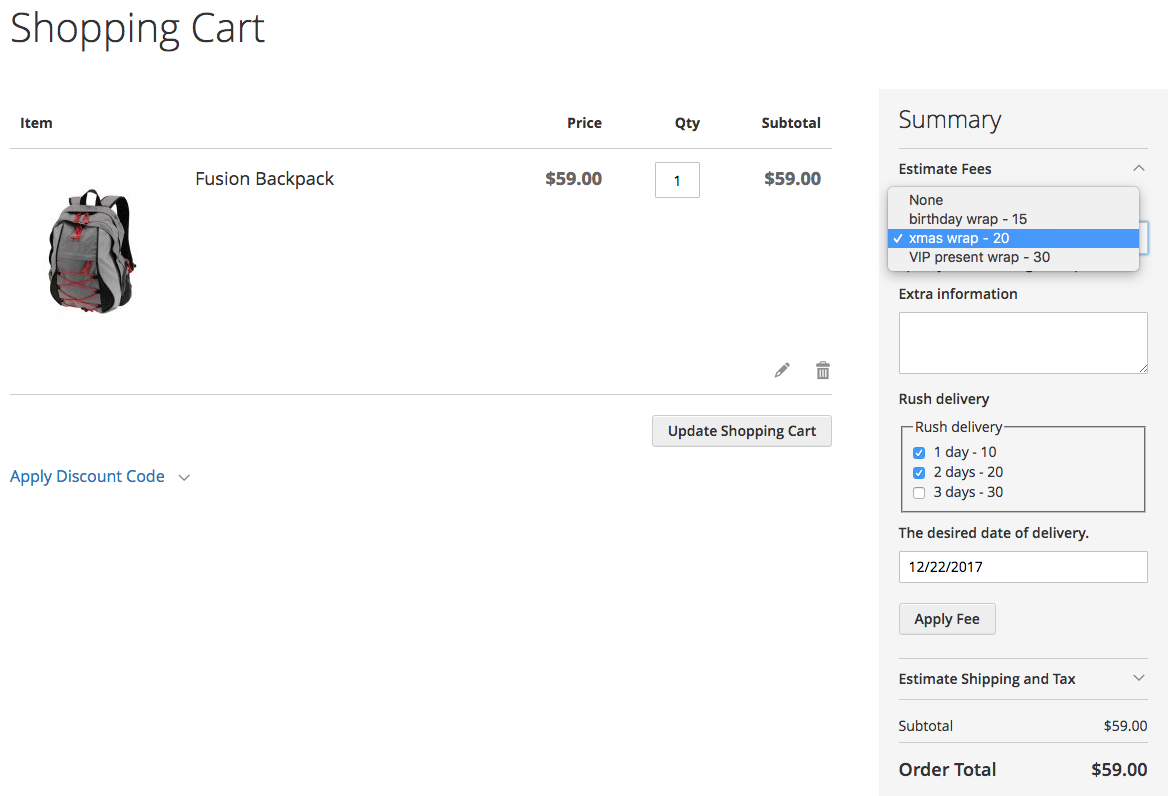 Multi Fees Cart Page