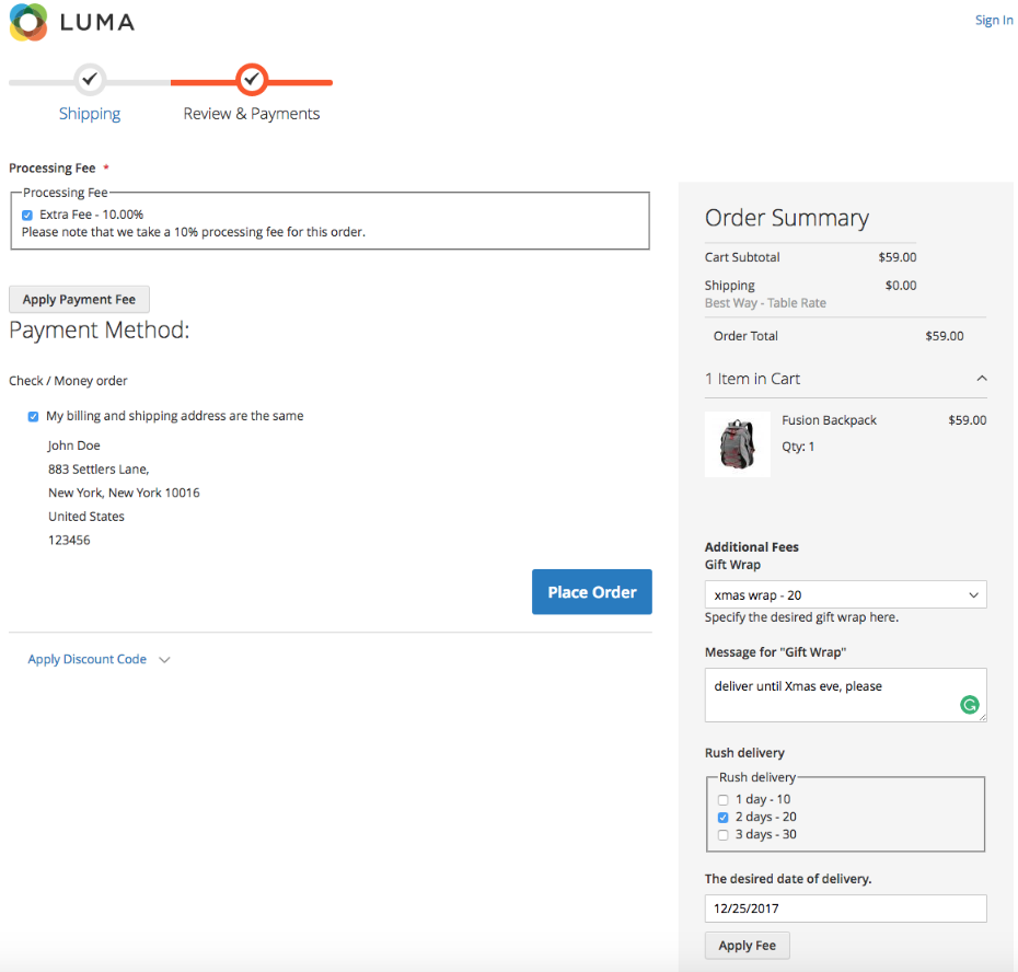 Multi Fees Cart Page
