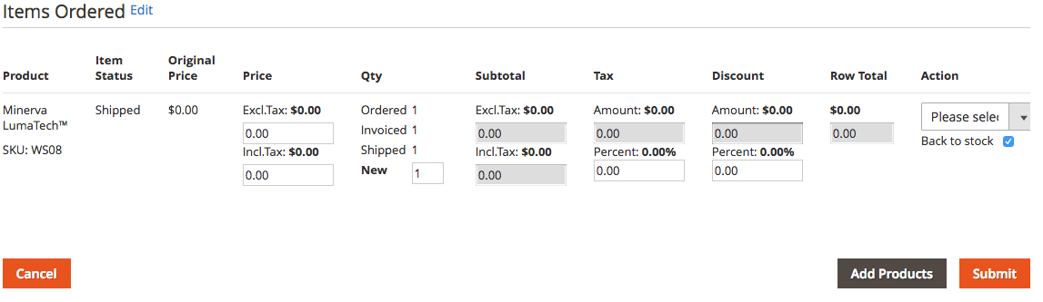 Magento 2 Order Management Order Modification Items