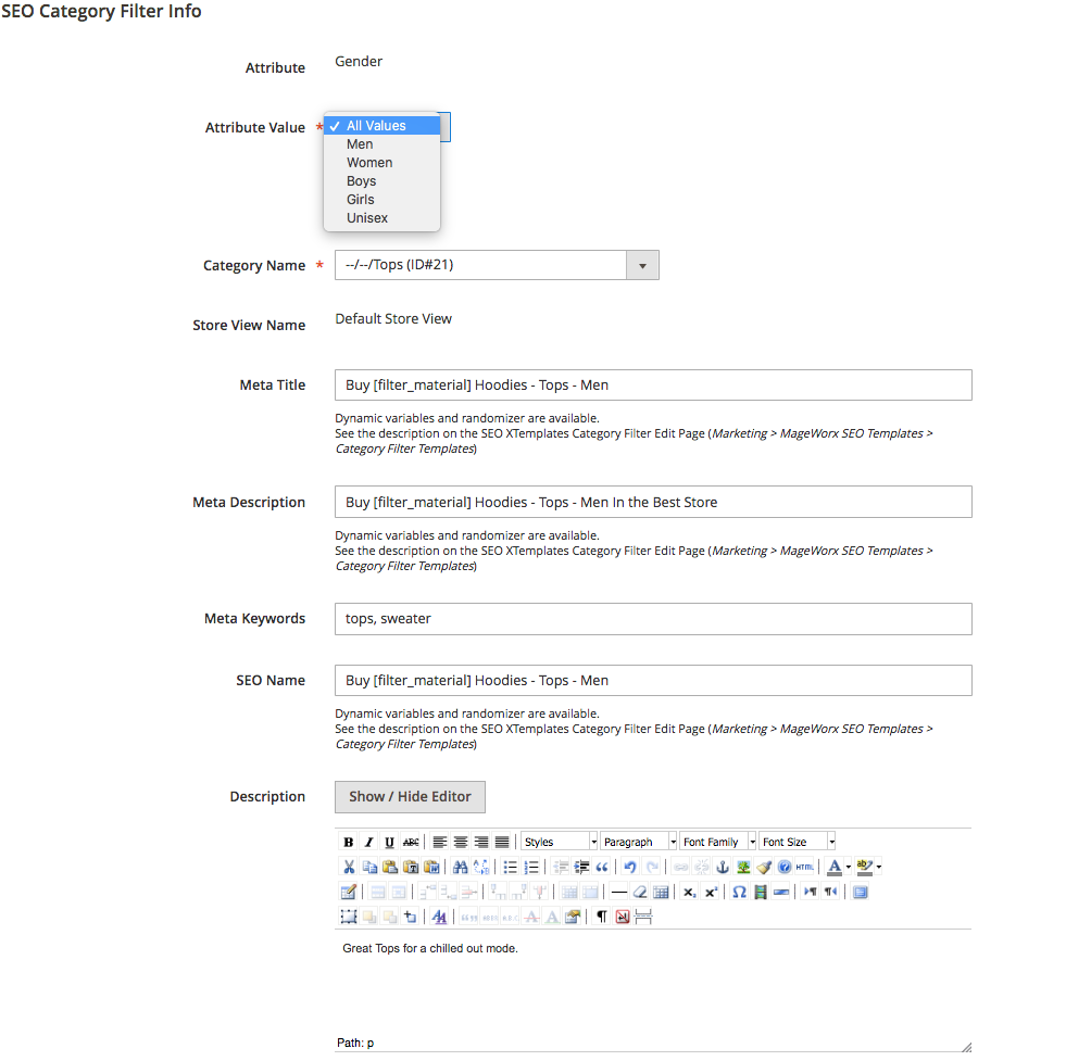 SEO Category Filters